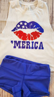 'MERICA Lips Muscle Crop Tank Top