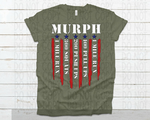 MURPH T-Shirt with Distressed Flag in Military Green, Hero WOD T Shirt, Memorial Day, 4th of July