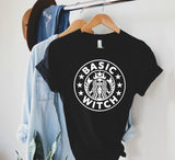 Basic Witch Skeleton T-Shirt- Choose Vinyl Color White, Orange, Green, Starbucks Girl Shirt, Halloween Shirt