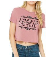 Beetlejuice- I Myself Am Strange and Unusual Cropped Flowy Tee