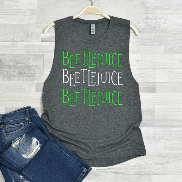 Beetlejuice Beetlejuice Beetlejuice Regular Length Muscle Tank Top