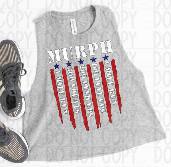 Murph Tank, Murph Workout Tank, MURPH WOD Shirt, Hero Workout, Memorial Day Shirt, 4th of July Shirt, Crossfit Shirt, Workout Crop Top, Distressed Flag